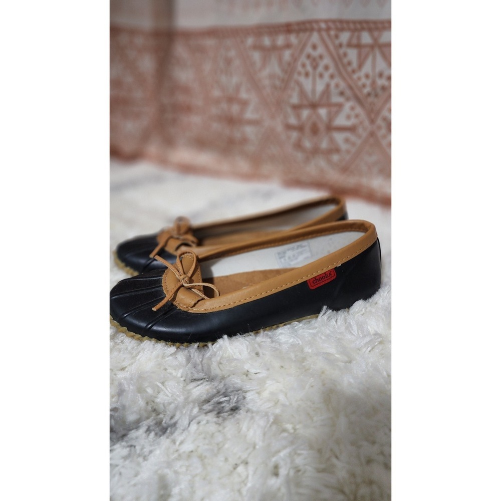 Chooka Duck Skimmer Black and Tan‎ Ballet Flats Rubber Shoes Women Size 9